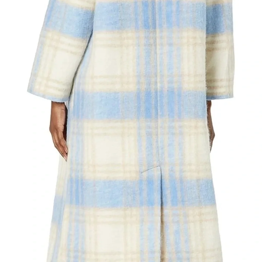 NWT- Cinq à Sept 'Lita' Wool-Blend Fringe-Trim Plaid Coat, Glacier Blue - Medium - Picture 2 of 9